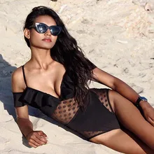 Кружевной цельный купальник в горошек, сетчатый Цельный купальник, гофрированный Монокини, кружевной купальник с оборками, купальник, сетчатый сексуальный купальник