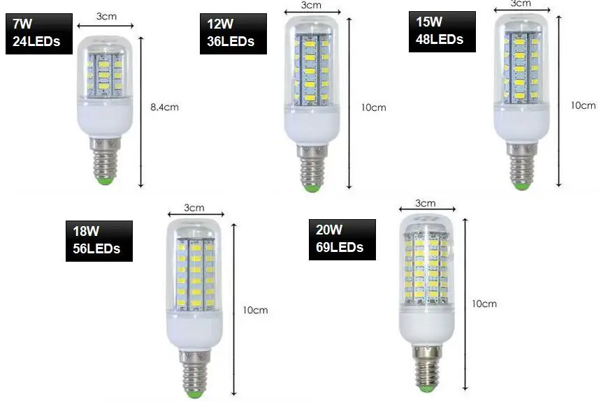 1 шт. Светодиодная лампа E27 E14 7 Вт 12 15 18 20 25 SMD5730 кукуруза 220 В Бесплатная доставка|led