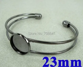 

23mm New Gunmetal Black tone Round Bezel Blank Bases Cabochon style cuff Bracelet Bangle Settings Blank Wholesale