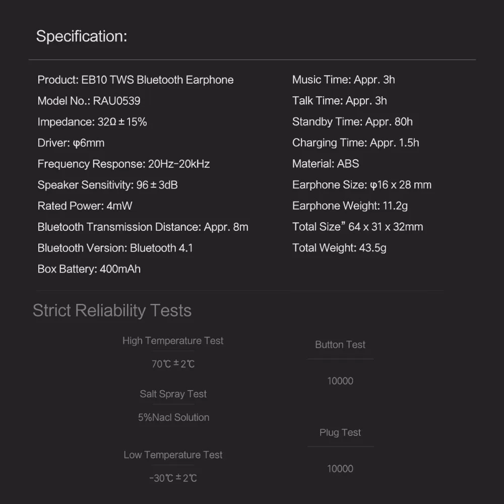 rockspace eb10 specifications