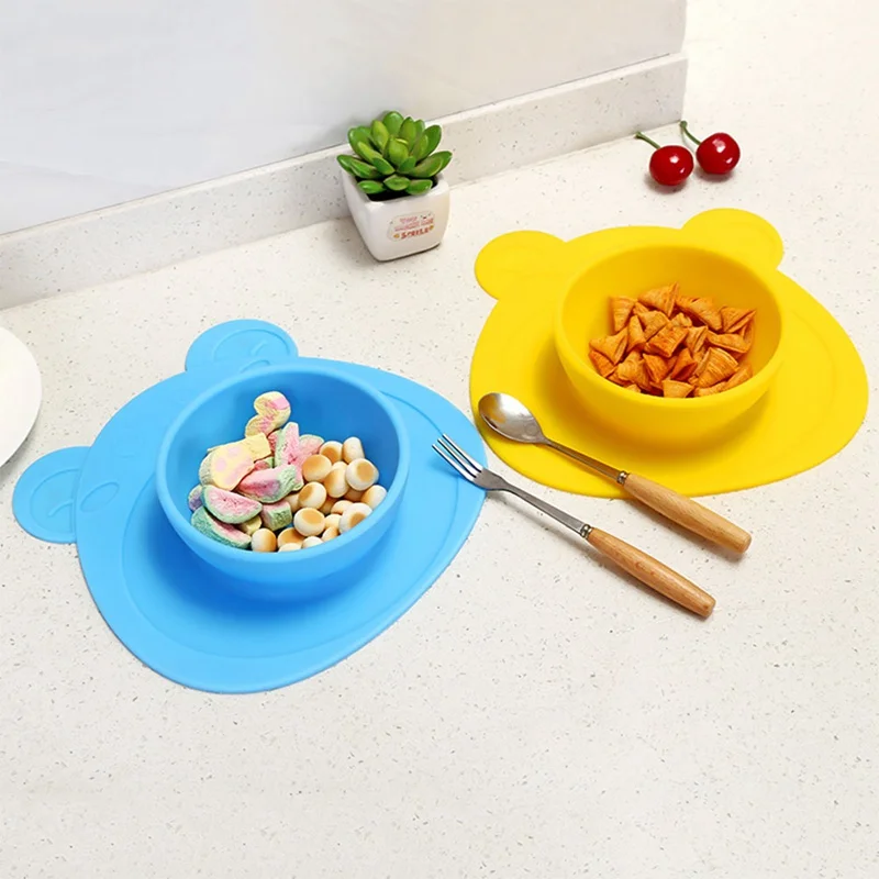 

Kids Children Baby Plate 100% Silicone Dishes Bowl With Suction Cup Silicone Feeding Food Plate Tray Dishes For Baby Toddler