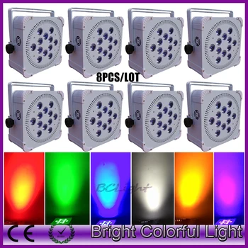 

8XLOT Wireless DMX LED Flat Par 12 Pcs 18w RGBAW UV 6in1 LED Battery par Light for DJ wedding party Dhl free shipping