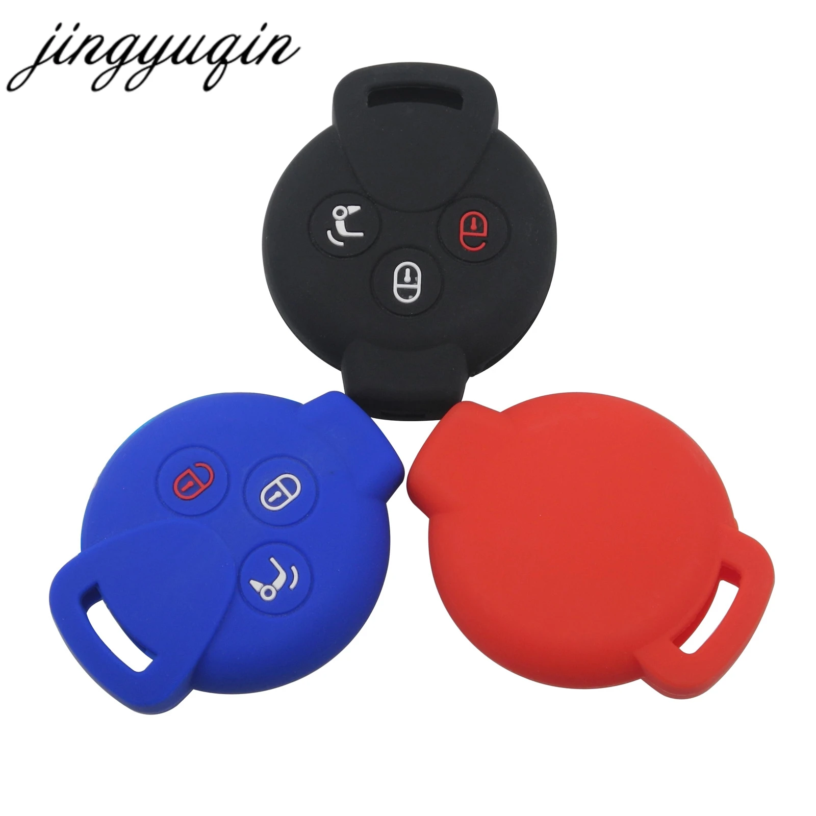 

jingyuqin 3 Button Car Key Case Skin Silicone Rubber Cover For Benz Smart City Roadster Remote fob Shell Protect