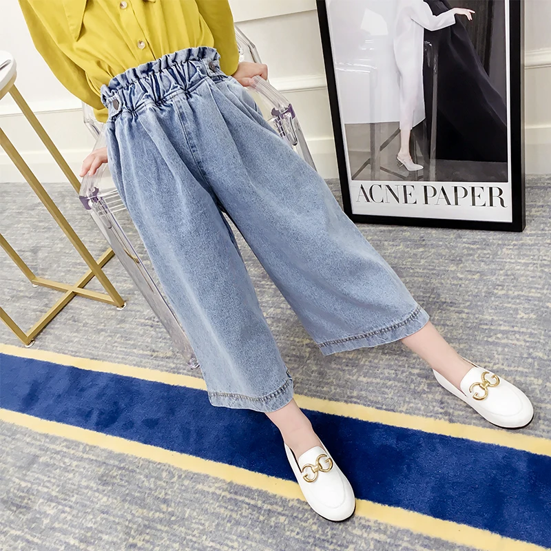 Casual Girls Loose Pants Baby Kids Clothes Fashion Elastic Waist Girls Jeans Wide Leg Pants for 6 8 10 12 Years Vestidos