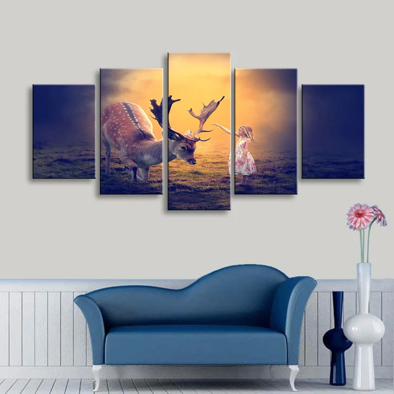 5 pieces high-definition print animals Deer canvas painting poster and wall art living room picture B-058 (6)