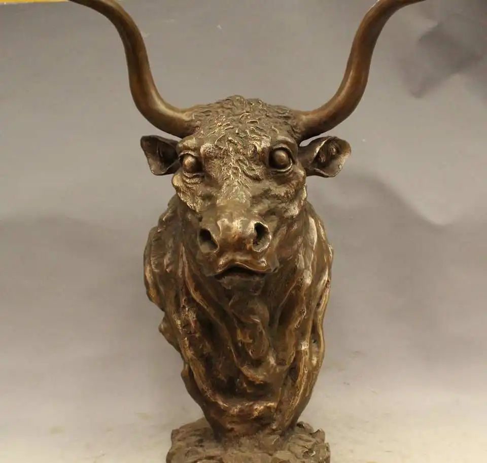 China Fengshui Old Bronze Brass Statue Buddhist temple Cow Bull Head