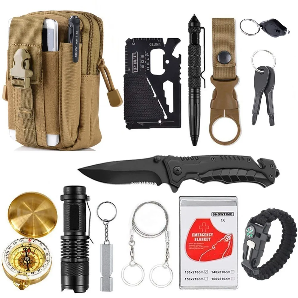 Survival kit set folding knife gear (8)