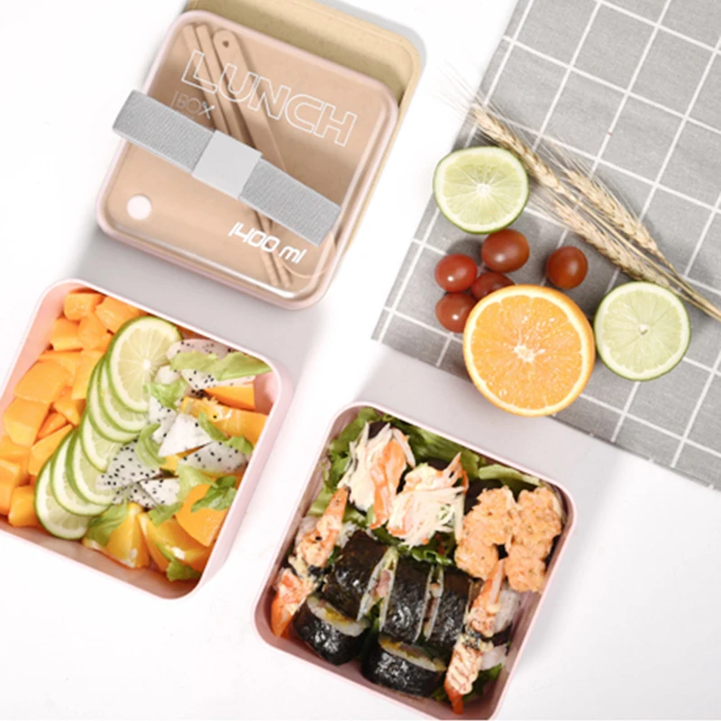 

ONEUP 1400ml Double Layer Lunch Box Large Capacity Microwave Oven Lunch Bento Boxes Dinnerware Box Plastic Food Container BPA