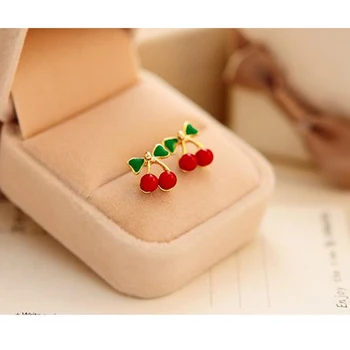 

Sweet fresh Fruit Enamel Red Cherry Earrings for Women Fashion Female Youth Beautiful Girl Students Stud earrings