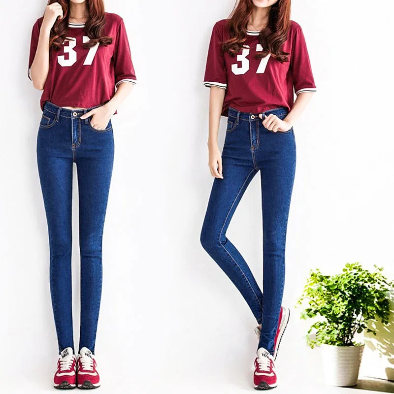 

Women's Jeans High Waist High Elastic Xl Slim Slimming Jeans Washed Denim Tight Pencil Pants Spring And Autumn Nine Pants