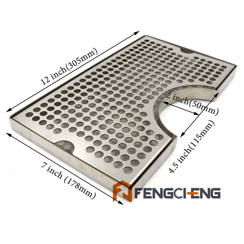 

3" Column Cut-Out Surface Mount Drip Tray No Drain, 12"L x 7"W x 3/4"H, SS304, Beer Drip Tray, Kegging Equipment