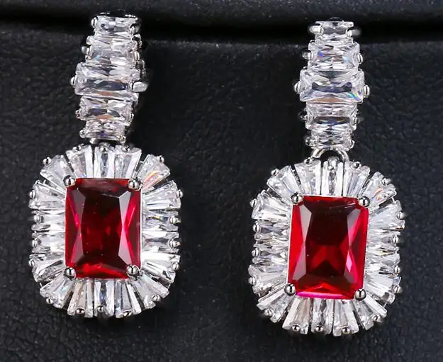 EMMAYA Zircons Luxury Cubic Zirconia Jewelry 4 Colors Large Sparkling Big Zircon Crystal Earrings For Girls Wedding red