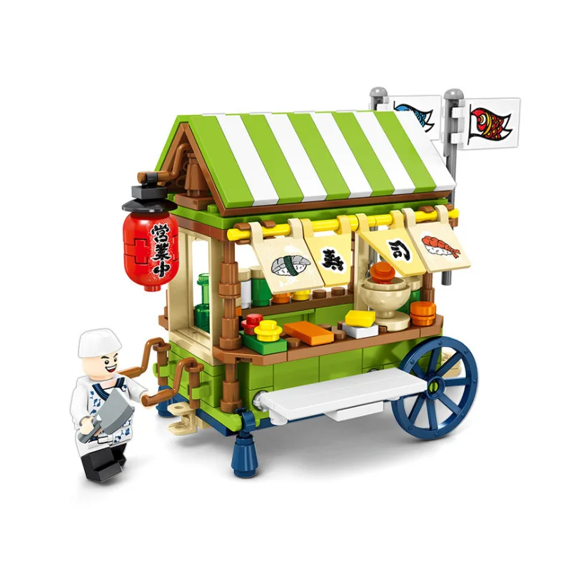 

City Street Series Children's Puzzle Insert Small Particles Compatible with legoings Building Sushi Dining Car 601102 Toy