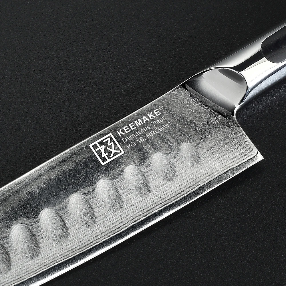 KEEMAKE 5 дюймов Santoku кухонные ножи нож шеф-повара японский Дамаск VG10 сталь Sharp 60HRC Лезвие G10 ручка инструменты для резки фруктов