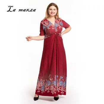 

Plus Size 5XL Dress 2019 Women Summer Bohemian Dress Elegant Casual Print Sexy Fashion Maxi Dress
