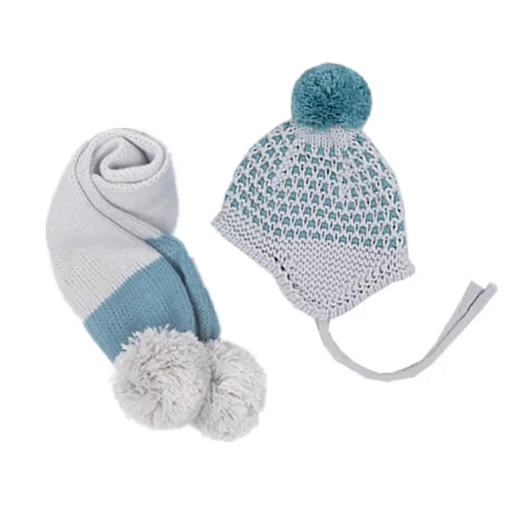 

overalls children's winter baby clothes Cute Kids Girls Boys Warm Woolen Coif Hood Scarf Caps Hats Set 2pc/ set Kids' things