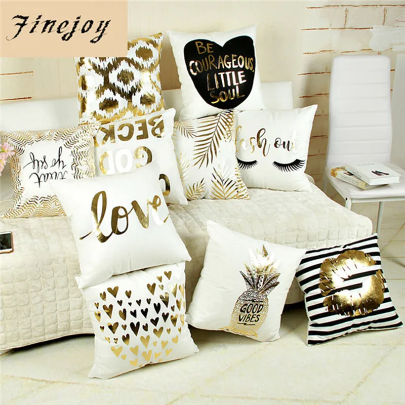 

fine joy 45x45 cm Bronzing Cushion Cover Christmas Printed Pineapple Tropical Pillowcase Home Decorative Sofa Pillows Cover