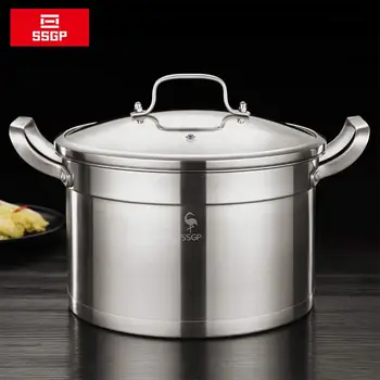 

7L 304 Stainless Steel Pot Thickened Three-Layer Bottom Right Angle Soup Pot Gas Induction Cooker General With Visualization Lid