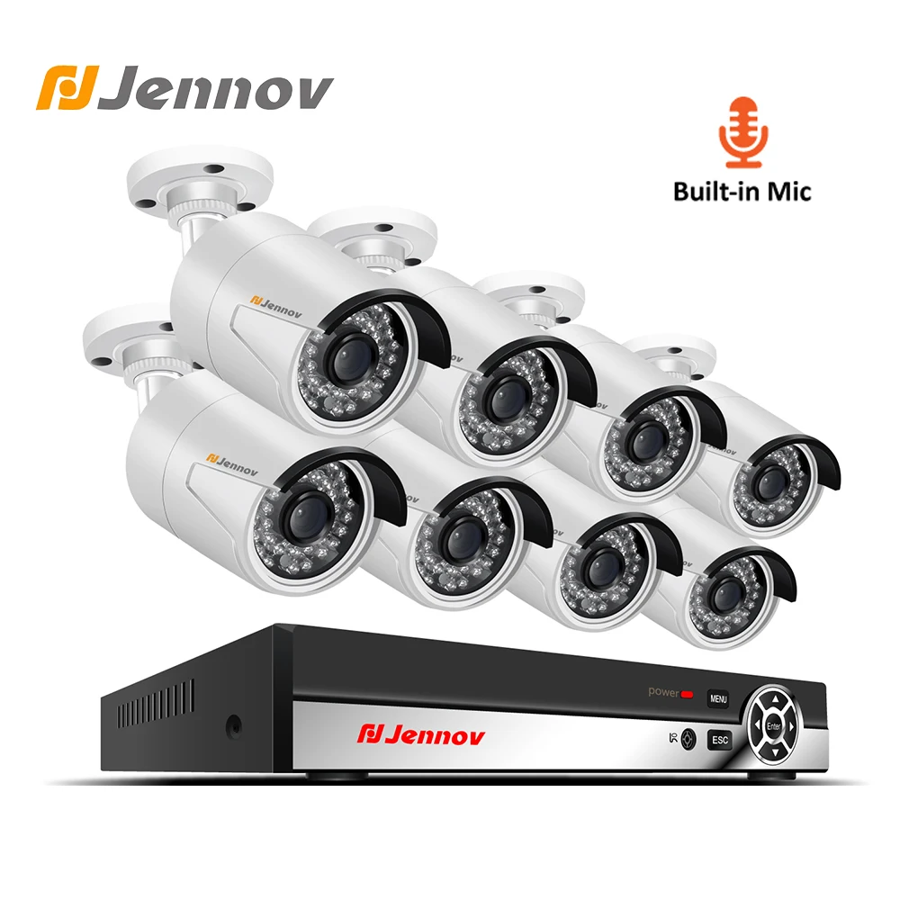 

Jennov 2MP 8CH 1080P CCTV Set HD Video Surveillance Kit Security Camera System Audio Record System P2P POE NVR Night View