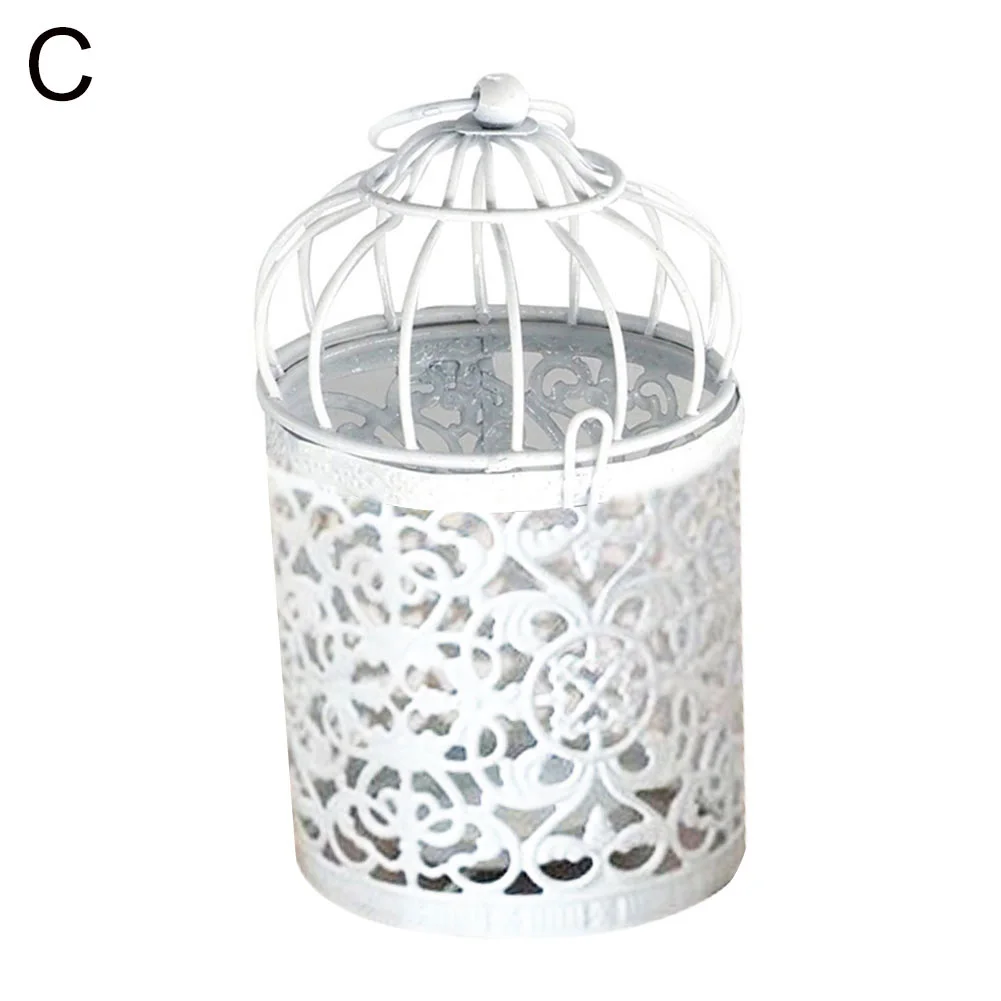 Hollow Candlestick Tealight Hanging Lantern Bird Cage Vintage Metal Candle Holder White Holder Candlestick - Цвет: C