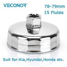 Vkonor 1/" квадратный Dr. Стальной 78 мм-79 мм ключ для масляного фильтра колпачок инструмент для жилья для удаления 15 флейт универсальный для Kia hyundai Honda