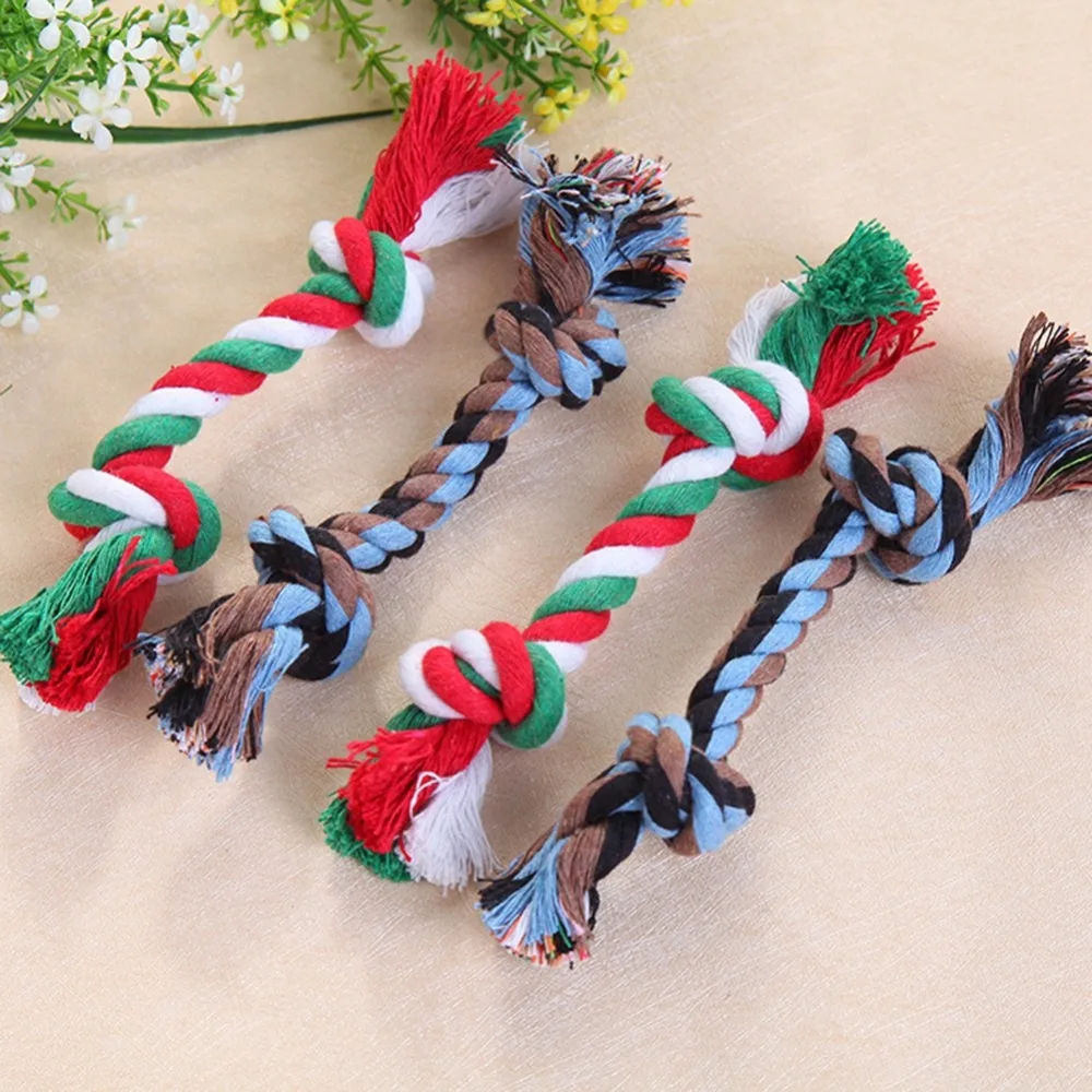 

1 pcs Pets dogs pet supplies Pet Dog Puppy Cotton Chew Knot Toy Durable Braided Bone Rope (Random Color )