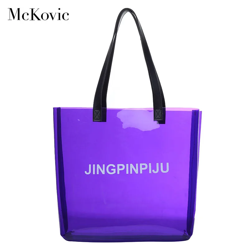 

Mckovic 2019 Clear Transparent PVC Shoulder Bags Women Jelly Tote Bags Ladies Candy Color Summer Large Capacity Bag For Girls