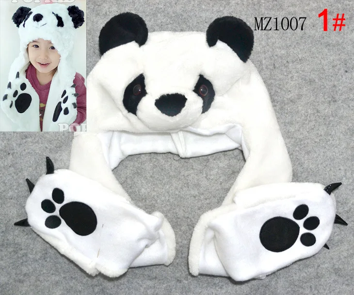 Косплей Плюшевые Мультяшные шапки с дизайном «панда» с ушками пушистая лапа мягкая теплая шапка с животным подходит для детей Детский шарф перчатки Зимняя Шапка