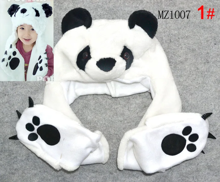 COSPLAY Plüsch Cartoon Panda Hüte mit Ohrenklappen Pfote Fluffy Weichen Warm Tier Hut Passen für Kind Kind Baby Schal Handschuhe Winter kappe
