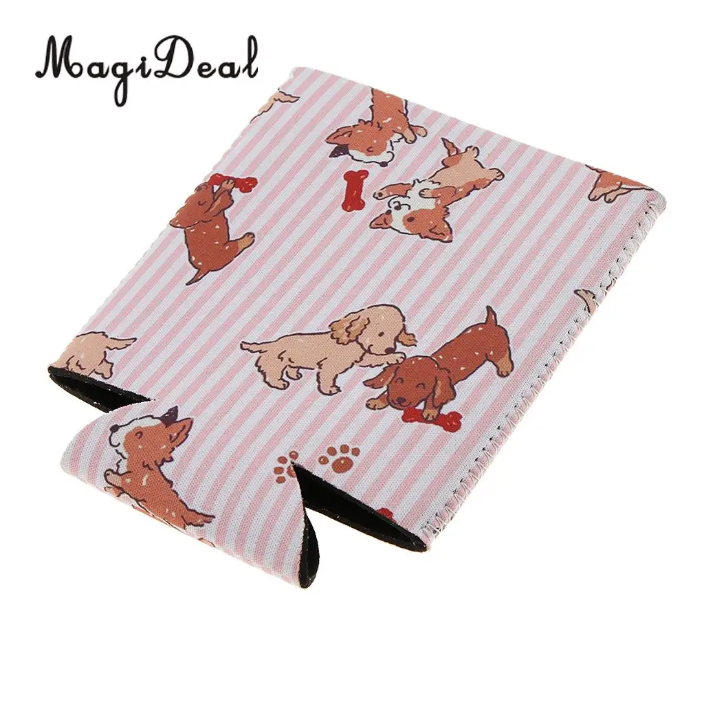 Cute Animal Puppy Zebra Prints Neoprene Beer Can Cooler Sleeve Insulated Reusable Coffee Cup Sleeve