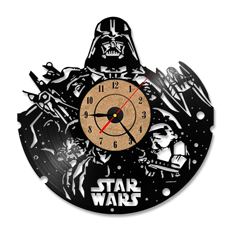 Tanie W antycznym stylu gwiezdne wojny płyta winylowa zegar ścienny kreatywny Vintage Home Decor zegar ścienny ręcznie wyciszony zegar led