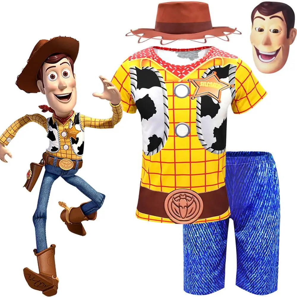 anime Toy Story 4 Sherif Woody Kids Boy Cartoon pajamas Cosplay Costume Sherif Woody Police uniform Cosplay Halloween Costume