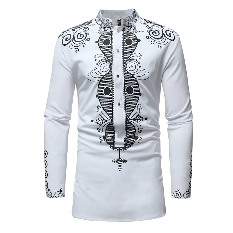 Nationalité Noir Casual Longues À Impression rouge D'origine Chemise Streetwear Hommes Africaine Manches De blanc Style Mens Chemises wxX6q61vp