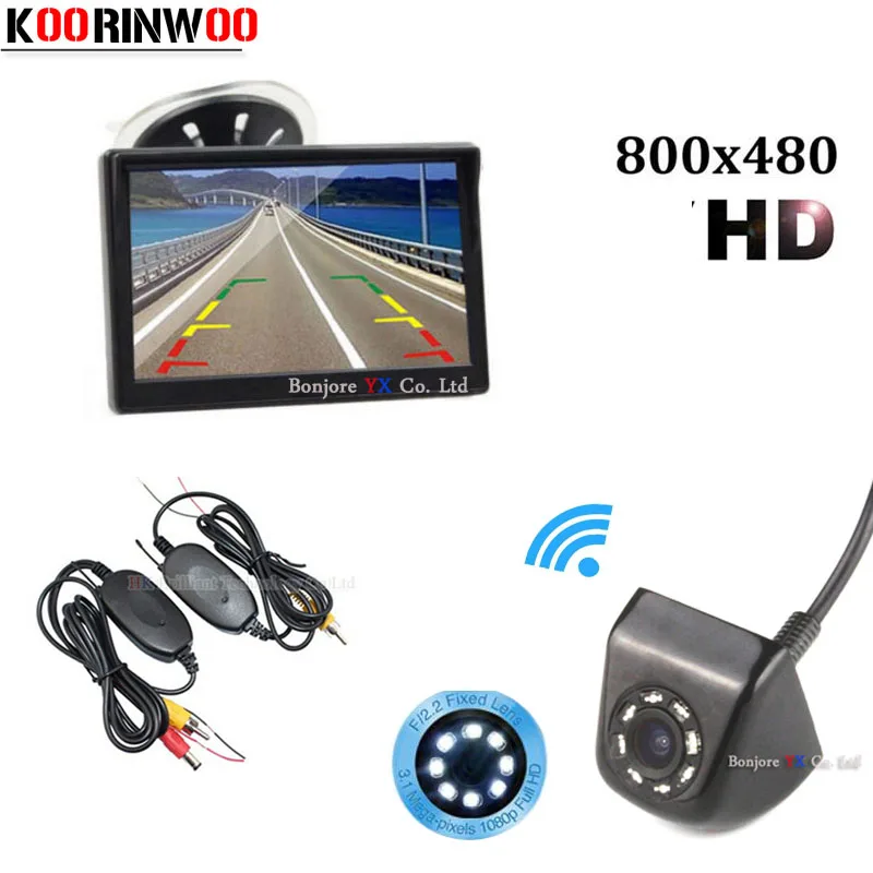 

Koorinwoo Wireless Adopt 5 Monitor Sucker Bracket CCD Parking Video System 8 Led Lights Car Rear View Camera Parking Assistance