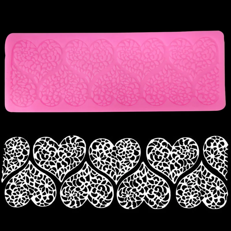 

Valentine's Day Loving Heart Lace Mold Cake Mat Fondant Embossed Border Trim Decorating Sugarcraft DIY Baking Tools
