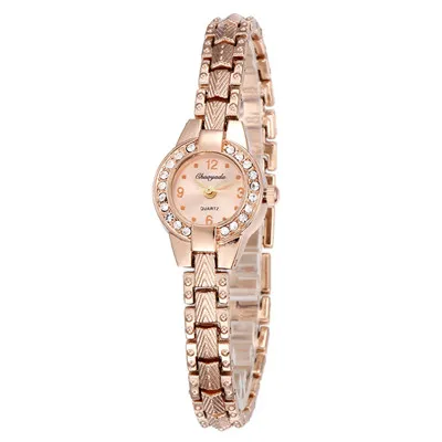 Новые модные женские часы с кристаллами из нержавеющей стали аналоговые кварцевые наручные часы Relogio Feminino часы с браслетом из розового золота - Цвет: round dial watch