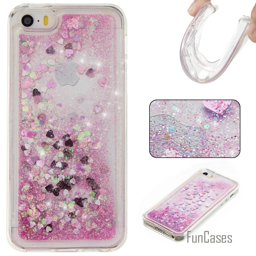 Coque Bling Love Heart Stars Soft TPU Phone Case Cover For iPhone 5C Funda Quicksand Cell Phone Case For iPhone 5C Celular
