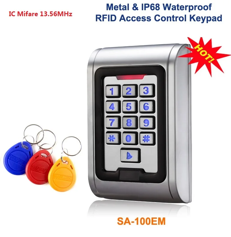

Metal Access Control keypad Waterproof IC Mifare Card Reader include 3pcs RFID Keyfobs Home Automation Security Reader 13.65MHZ