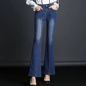 

2018 spring Autumn Women Jeans High Waist Female Casual Denim Flare Pants a665