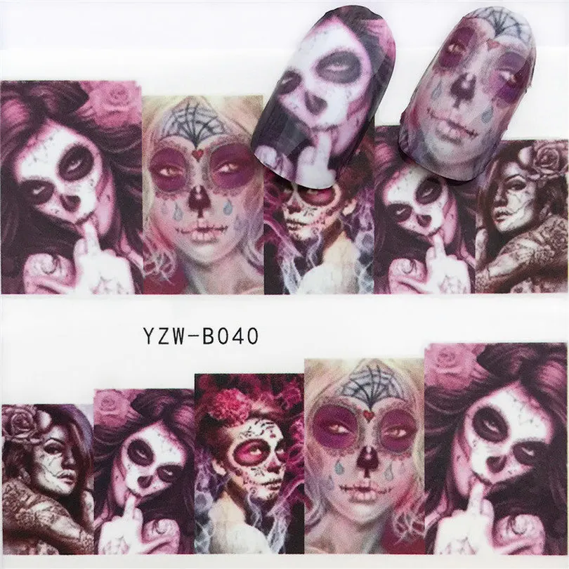 

2Sheets 3d Skull Nail Stickers Japan Punk Nail Art Water Decals Watercolor Women Sticker for Halloween Nailart Supplies New