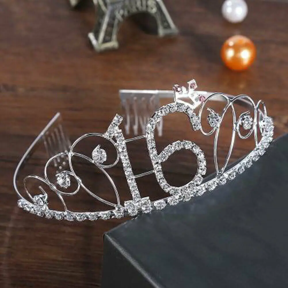 

Anniversary Birthday 16/18/20/30/40th Silver Rhinestone Tiara Crown Headband