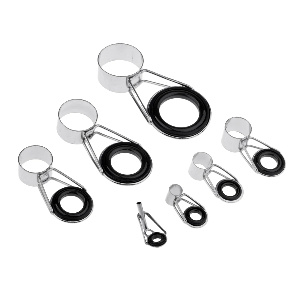 7Pcs Fishing Rod Guides Stainless Steel Frame Ceramic Ring Spinning Rod Guides Spare Parts Repair and Tips Tops