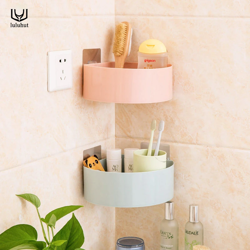 

luluhut plastic bathroom shelf wall suction toothpaste holder reusable seamless sucker cornor bathroom basket hand soap holder