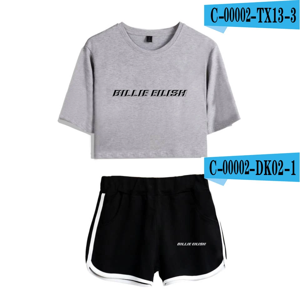 FADUN Tommee Billie Eilish, летний женский комплект из двух предметов, шорты и футболка, одежда,,, Харадзюку, принт размера плюс XXL - Цвет: Тёмно-синий