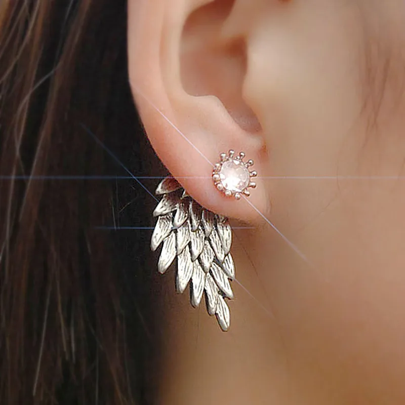 

2017 Women's Angel Wings Stud Earrings Inlaid Crystal Alloy Ear Jewelry Party Earring Gothic Feather Brincos Fashion