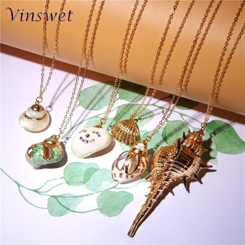 

2019 Boho Shell Conch Necklace Beach Sea shell Necklace Pendant For Women Collier Femme Shell Cowrie Summer Jewelry seashell
