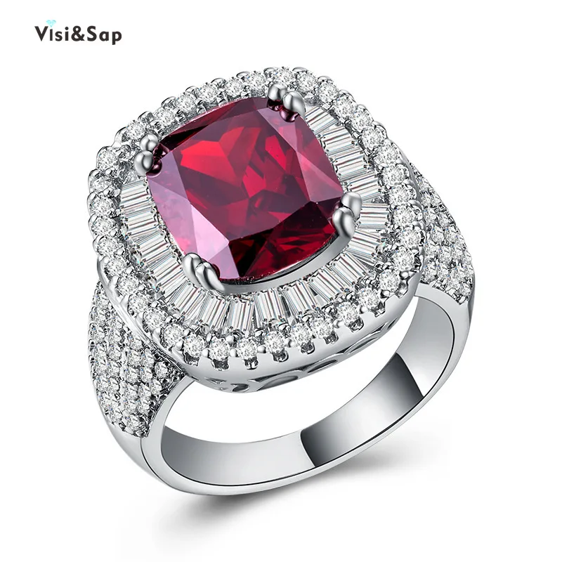 

Visisap Retro Rubby Large Red Red Zircon Ring Icedout Full Stone Anniversary Party Gifts Rings for Women Fashion Jewelry B1140