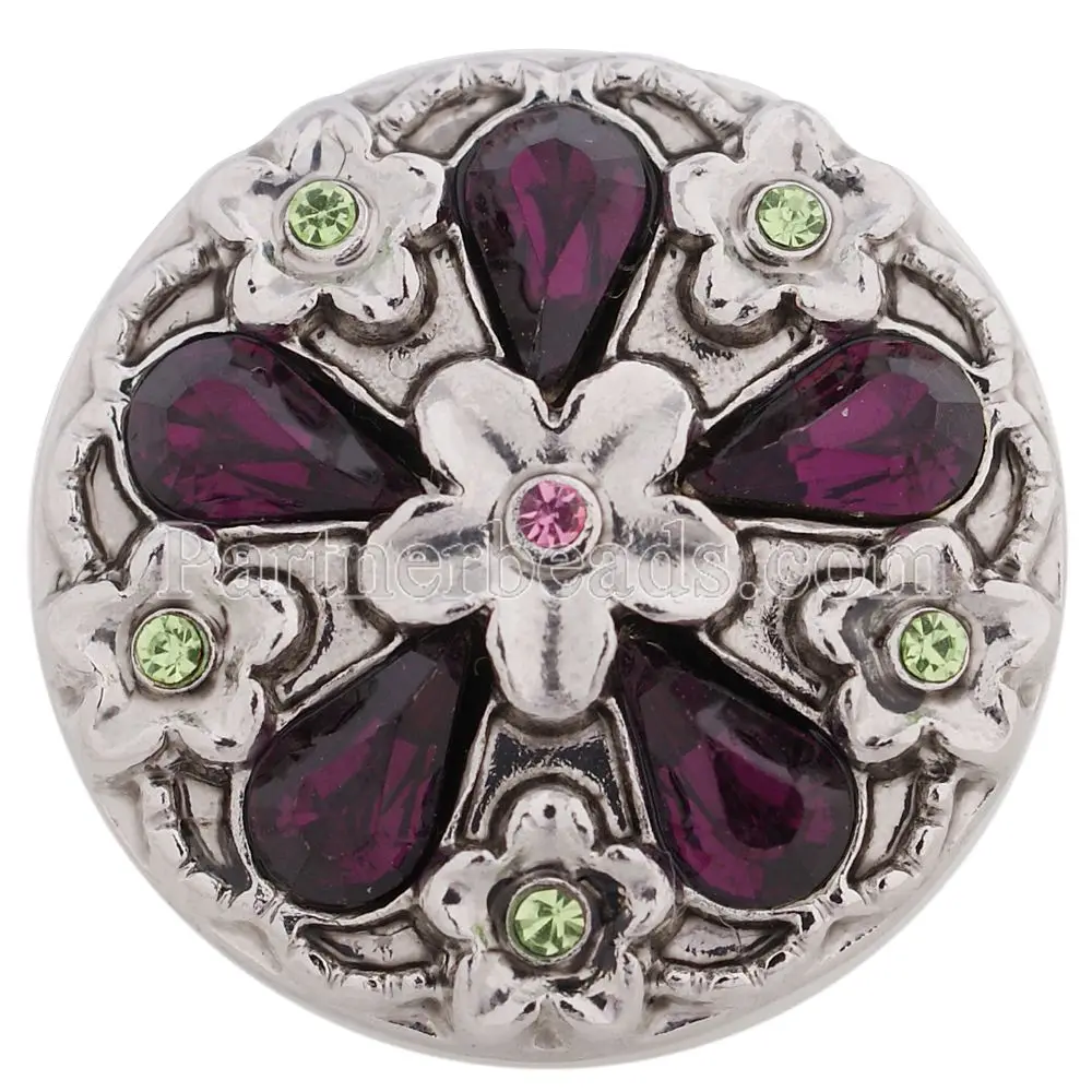 New High quality plant snap button dark purple crystal flower snaps