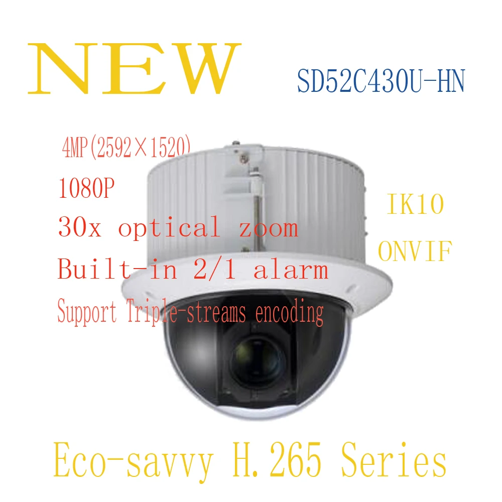 

DAHUA Security IP Camera 4MP Full HD 30x WDR Ultra-high Speed Network PTZ Dome Camera IK10 without Logo SD52C430U-HN