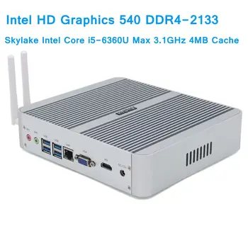 

Skylake Intel Core i5 Mini PC Windows 10 Support DDR4 Max 3.1GHz 32GB Memory i5 6260U Fanless Gaming Computer HD Graphics 540